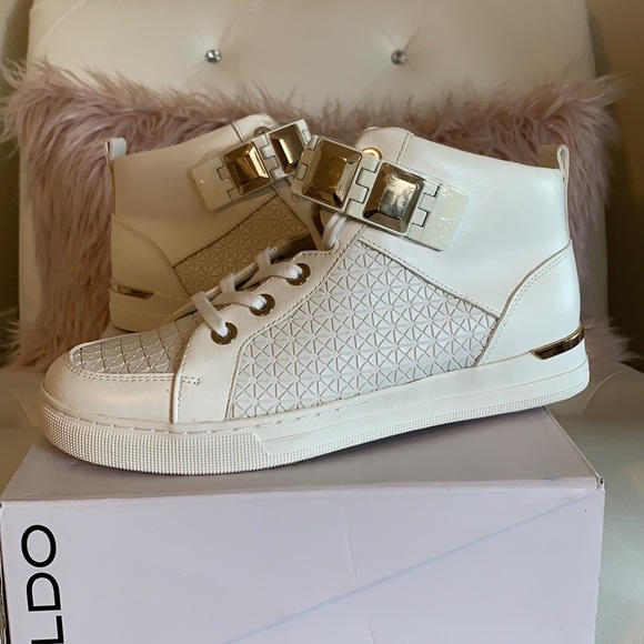 NWT ALDO Choilla White & Gold Hi-Top Sneakers - Picture 1 of 12